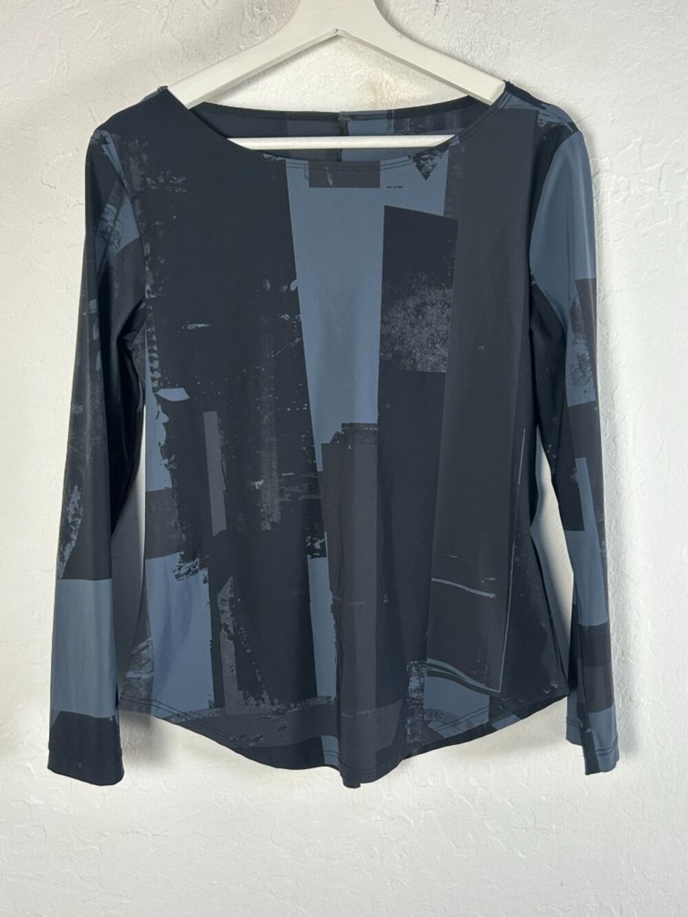 Porto San Francisco Womens Black Abstract Print Long Sleeve Top Italian Fabric